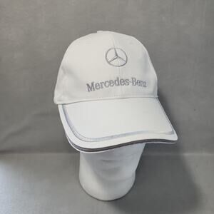 Mercedes Benz Silver on White Embroidered Baseball Cap Hat Adjustable Clip Back